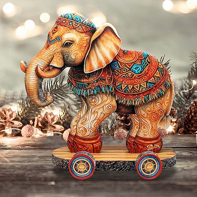 Enchanting Elephant on Wheels Limited Edition Wooden Figurine by G Debrekht
