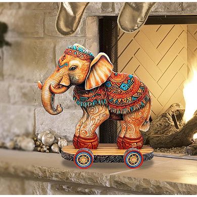 Enchanting Elephant on Wheels Limited Edition Wooden Figurine by G Debrekht