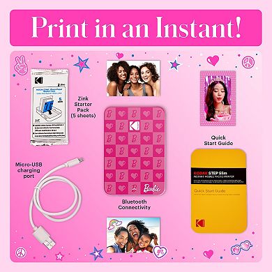 Barbie x Kodak Step Slim Wireless Instant Portable Photo Printer, 2x3" Full Color Portable Printer