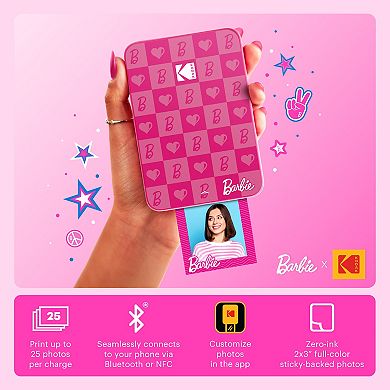 Barbie x Kodak Step Slim Wireless Instant Portable Photo Printer, 2x3" Full Color Portable Printer
