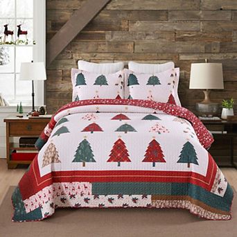 Marcielo Holiday Forest 3 pc Festive Christmas Tree Quilt Bedspread Set