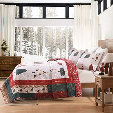 Marcielo Holiday Forest 3 Pcs Festive Christmas Tree Quilt Bedspread Set