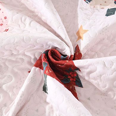 Marcielo Holiday Forest 3 Pcs Festive Christmas Tree Quilt Bedspread Set