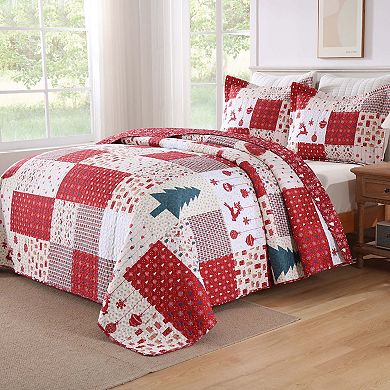 Marcielo Christmas-Themed 3 Pcs Holiday Patchwork Quilt Bedspread Set