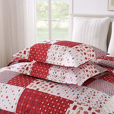 Marcielo Christmas-Themed 3 Pcs Holiday Patchwork Quilt Bedspread Set