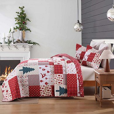Marcielo Christmas-Themed 3 Pcs Holiday Patchwork Quilt Bedspread Set