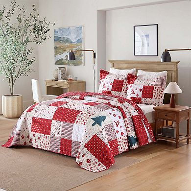 Marcielo Christmas-Themed 3 Pcs Holiday Patchwork Quilt Bedspread Set