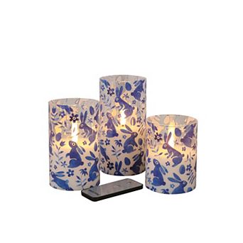 Fitz & Floyd Bunny Decal 3 pk LED Wax Filled Glass Pillars