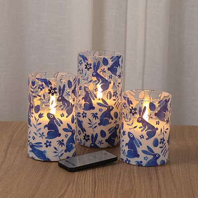 Fitz & Floyd Bunny Decal 3-pk. LED Wax Filled Glass Pillars