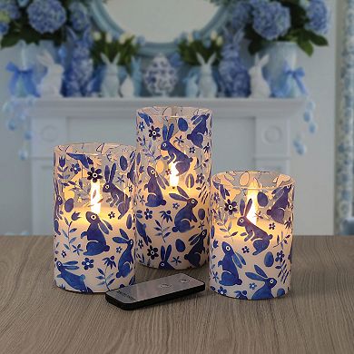 Fitz & Floyd Bunny Decal 3-pk. LED Wax Filled Glass Pillars