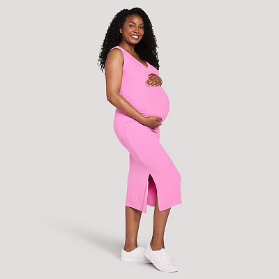 maternity long sleeve henley midi dress Maternity Long-Sleeve Henley Midi Dress
