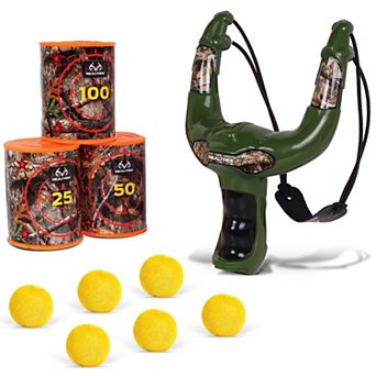 NKOK RealTree Handheld Slingshot with Foam Balls & Can Targets