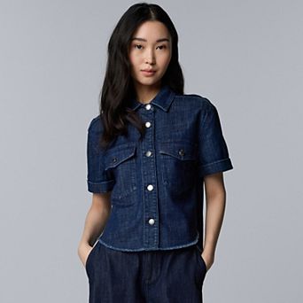 Petite Simply Vera Vera Wang Short Sleeve Denim Jacket