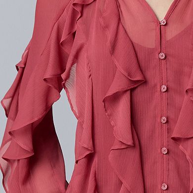 Women's Simply Vera Vera Wang Long Sleeve Ruffled Blouse