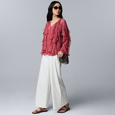 Women's Simply Vera Vera Wang Long Sleeve Ruffled Blouse