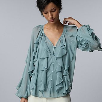 Women's Simply Vera Vera Wang Long Sleeve Ruffled Blouse