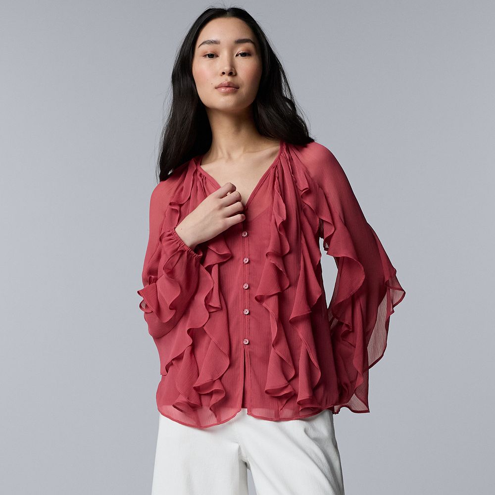 Women's Simply Vera Vera Wang Long Sleeve Ruffled Blouse