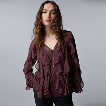 Women's Simply Vera Vera Wang Long Sleeve Ruffled Blouse
