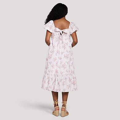 Maternity Motherhood® Smocked Bodice Midi Dress with Puff Sleeves