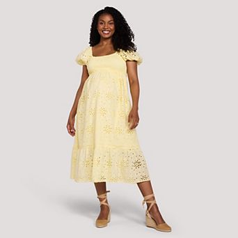 Maternity Motherhood® Smocked Bodice Midi Dress with Puff Sleeves