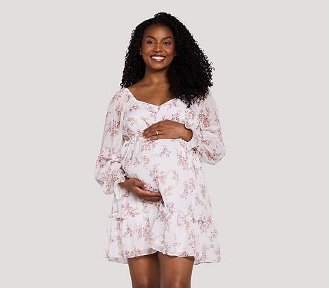 Женские платья Maternity Motherhood ® Smocked Floral Print Long Sleeve Mini Dress