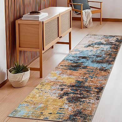 Abstract Machine Washable Area Rug for Living Room Non-Slip Stain Resistant Carpet