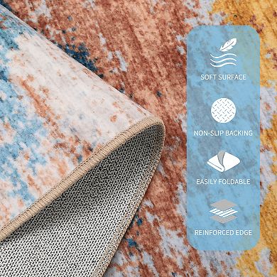 Abstract Machine Washable Area Rug for Living Room Non-Slip Stain Resistant Carpet