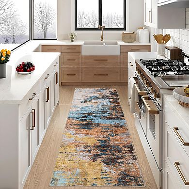 Abstract Machine Washable Area Rug for Living Room Non-Slip Stain Resistant Carpet