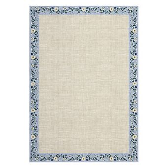 Floral Border Machine Washable Area Rug for Living Room Non-Slip Stain Resistant Carpet