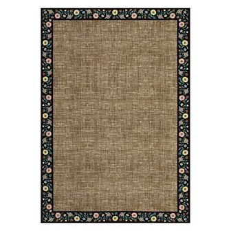 Floral Border Machine Washable Area Rug for Living Room Non-Slip Stain Resistant Carpet