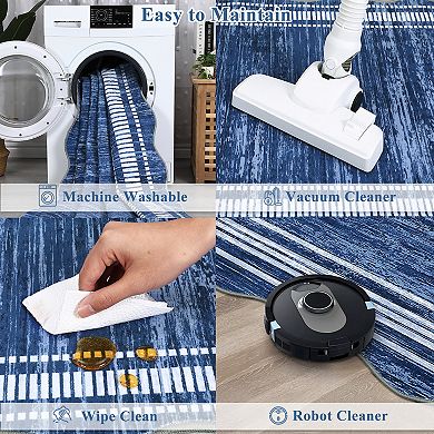 Modern Scalloped Edge Machine Washable Area Rug No-Shedding Stain-Resistant Non-Slip Carpet