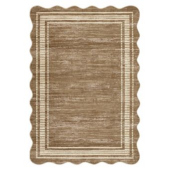 Modern Scalloped Edge Machine Washable Area Rug No-Shedding Stain-Resistant Non-Slip Carpet