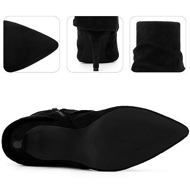 Pointed Toe Fold Over Stiletto Heel Slouch Ankle Boots for Women