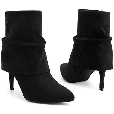 Pointed Toe Fold Over Stiletto Heel Slouch Ankle Boots for Women