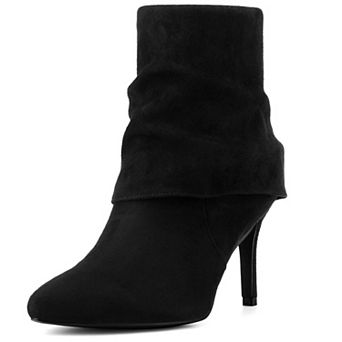 Pointed Toe Fold Over Stiletto Heel Slouch Ankle Boots for Women