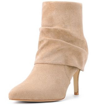 Pointed Toe Fold Over Stiletto Heel Slouch Ankle Boots for Women