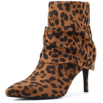 Pointed Toe Fold Over Stiletto Heel Slouch Ankle Boots for Women