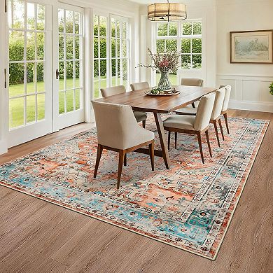 Vintage Machine Washable Area Rug for Living Room Non-Slip Stain Resistant Carpet