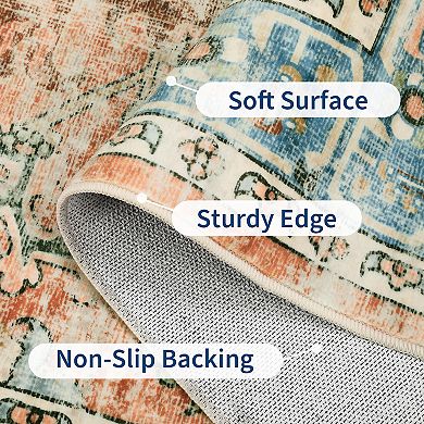 Vintage Machine Washable Area Rug for Living Room Non-Slip Stain Resistant Carpet