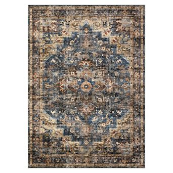 Vintage Machine Washable Area Rug for Living Room Non-Slip Stain Resistant Carpet