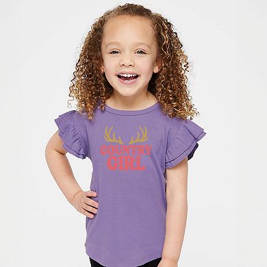 Country Girl Antlers Puff Print - Flutter Sleeve Graphic T-Shirt