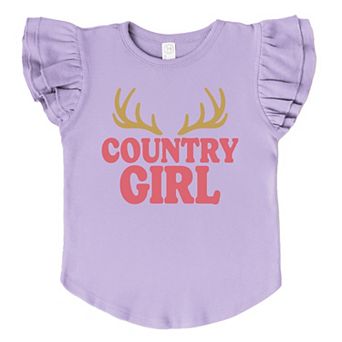 Country Girl Antlers Puff Print - Flutter Sleeve Graphic T-Shirt