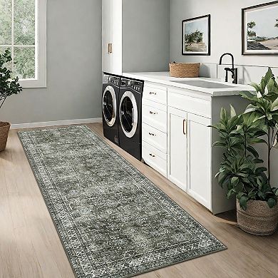 Vintage Machine Washable Rug Non-Slip Non-Shedding Traditional Indoor Mat Easy to Clean Floor Cover