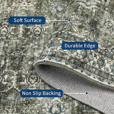 Vintage Machine Washable Rug Non-Slip Non-Shedding Traditional Indoor Mat Easy to Clean Floor Cover
