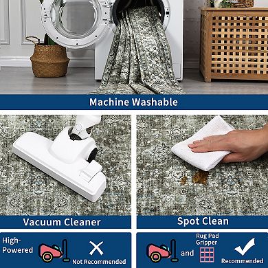 Vintage Machine Washable Rug Non-Slip Non-Shedding Traditional Indoor Mat Easy to Clean Floor Cover
