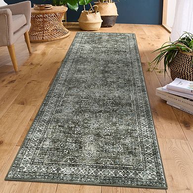 Vintage Machine Washable Rug Non-Slip Non-Shedding Traditional Indoor Mat Easy to Clean Floor Cover