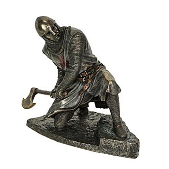 Bronze Finish Kneeling Templar Knight Wielding Battle Axe Statue