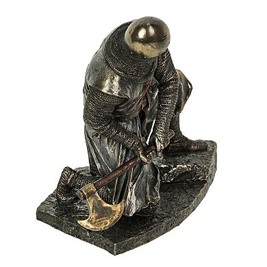 Bronze Finish Kneeling Templar Knight Wielding Battle Axe Statue