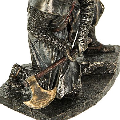 Bronze Finish Kneeling Templar Knight Wielding Battle Axe Statue
