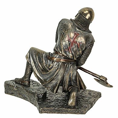 Bronze Finish Kneeling Templar Knight Wielding Battle Axe Statue